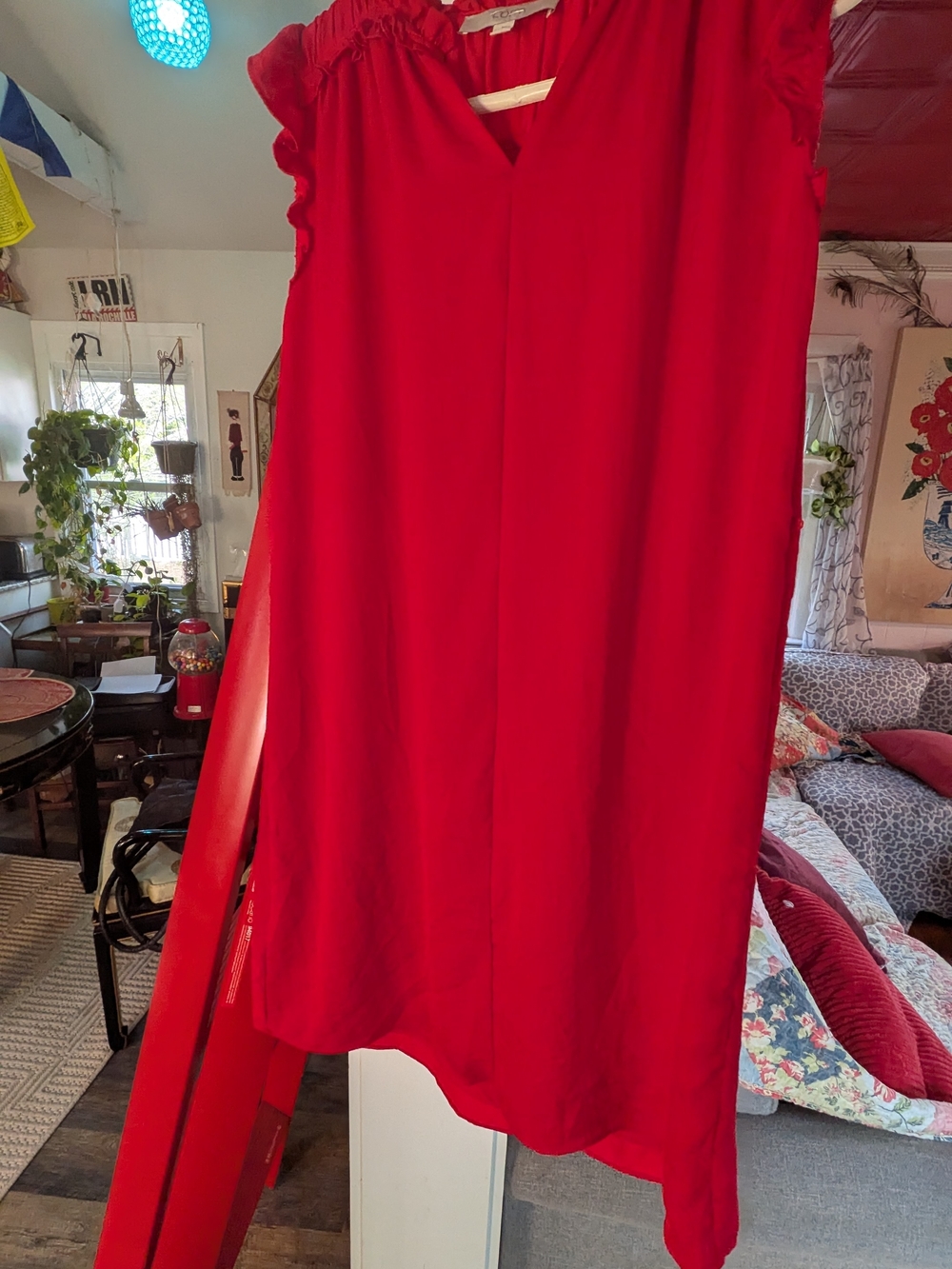 LOFT Bright Red Ruffle Sleeve Shift Dress